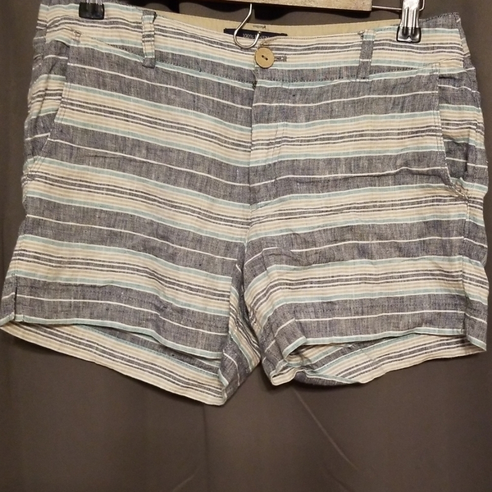 British Khaki 100%‎ linen striped shorts size 4